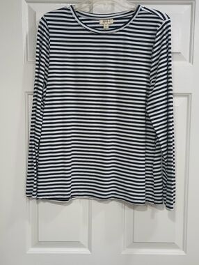 Style & Co. Black and White Striped Long-Sleeve Tee XL